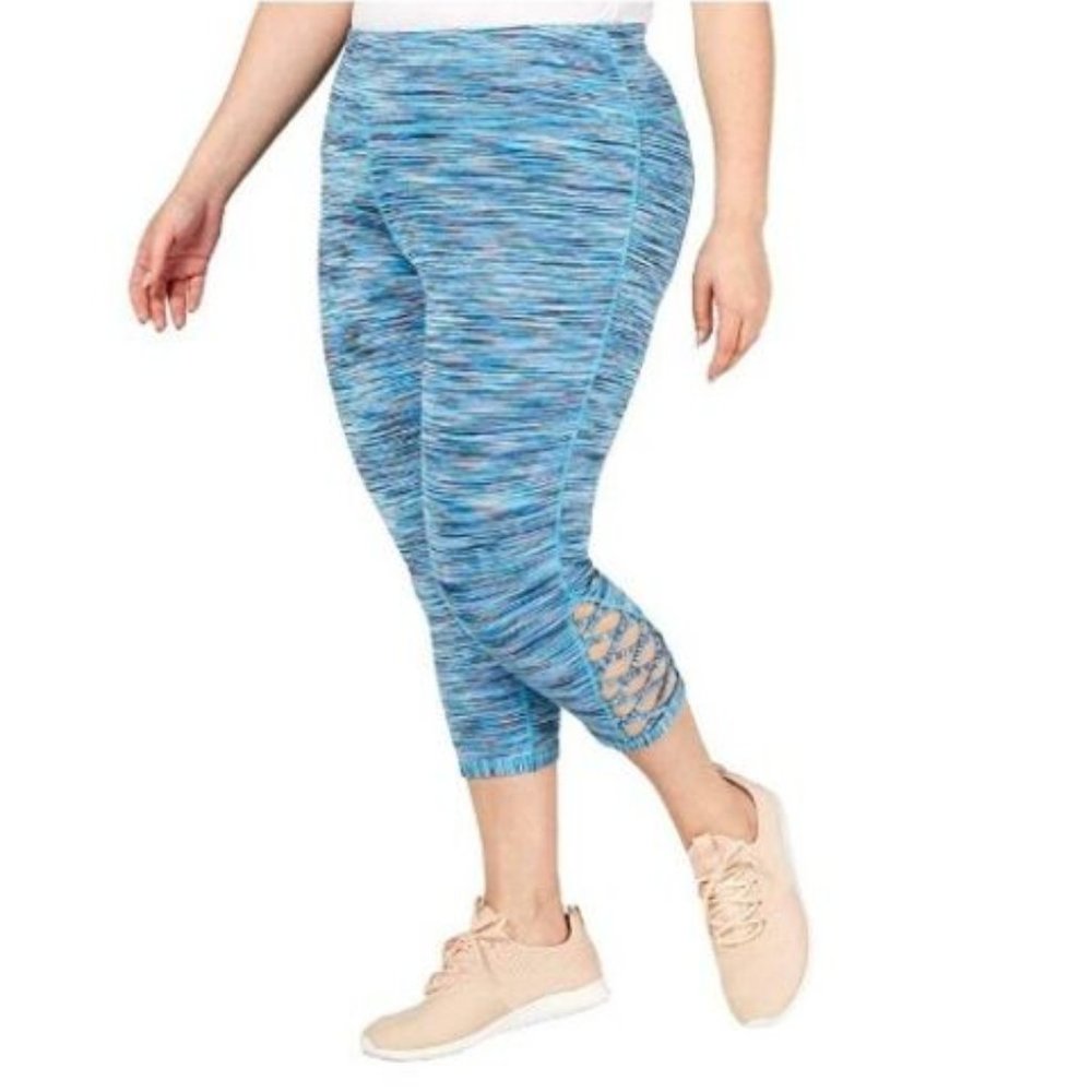 Ideology Womens Aqua Leggings Space-Dyed Cropped Coastal Tight Plus Dark Blue 1X - Picture 1 of 3